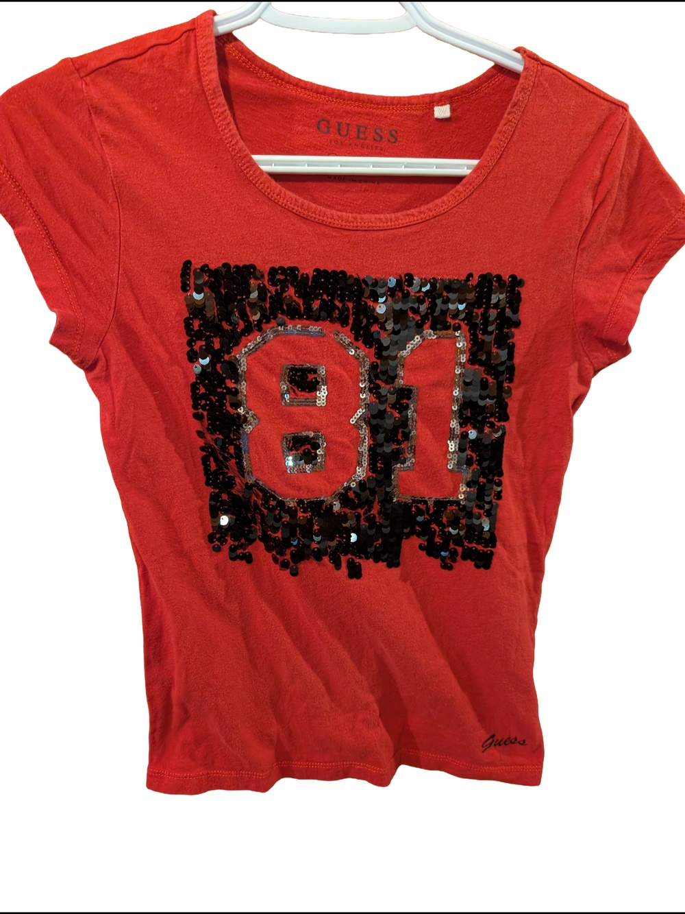 Y2k GUESS Red Sequin '81' Graphic Tee